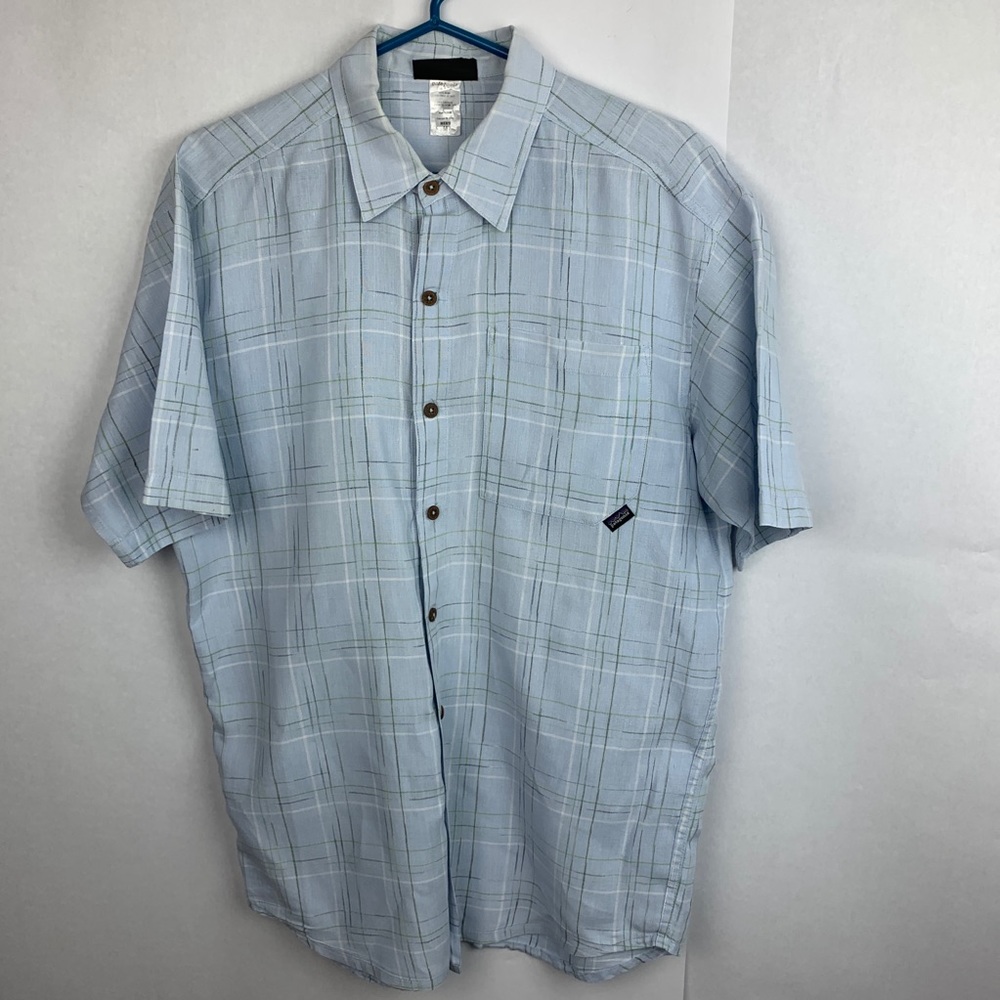 PATAGONIA Men Short Sleeve Shirt Blue Plaid size M